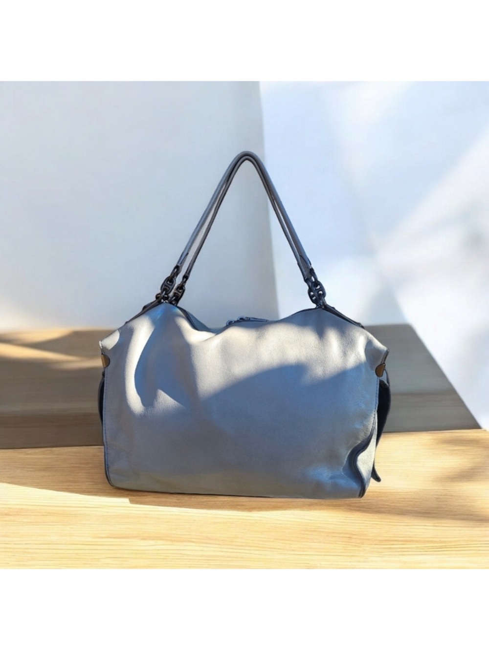 Coach Soft Leather Shoulder Bag in Light Blue-Gray